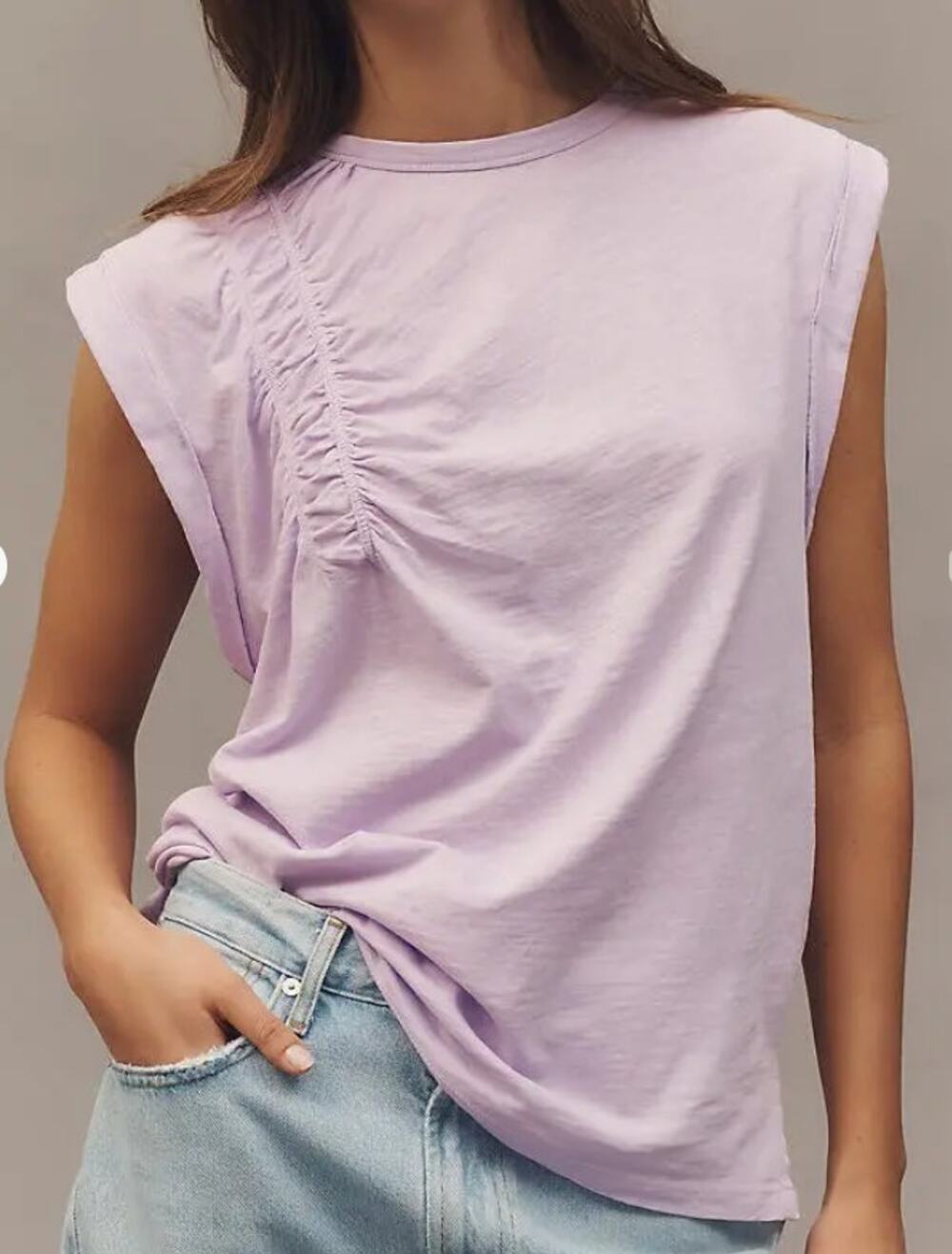 Anthropologie PILCRO Ruched Muscle Tee Lilac Purple Women's Large Cotton